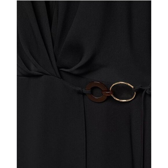 Mango Women's Black Midi Wrap Dress Hoop Detail Short Sleeve V Neck Size 6/M NWT - Picture 6 of 9